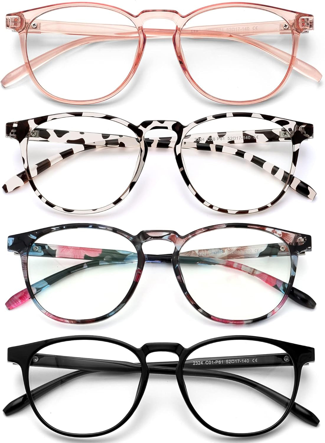 Blue Light Blocking Glasses for Women/Men - 4Pack Computer Reading/Gaming/Tv/Phones Glasses anti UV Glare Eyestrain