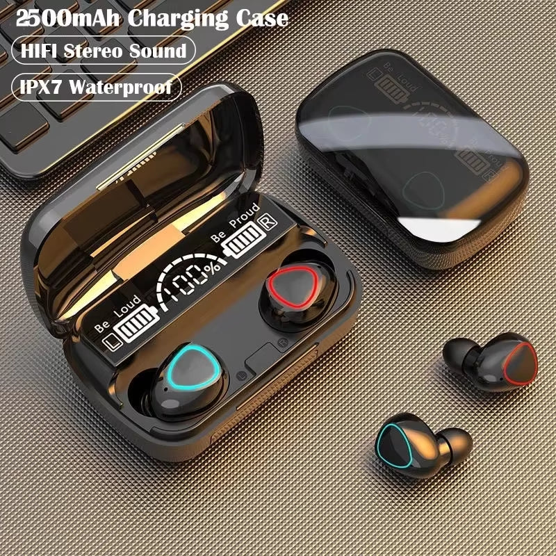 M10 TWS Wireless Headphones: Bluetooth Connection, Charging Box, 9D Stereo, Sports Waterproof Earbuds + Microphone