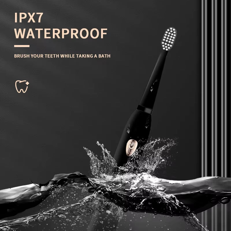 Jianpai Adult Black White Classic Acoustic Electric Toothbrush Adult 5-Gear Mode USB Charging IPX7 Waterproof Acoustic Electric