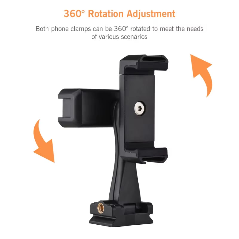 AD-04 Universal Phone Tripod Mount with Dual Phone Holders Vertical Horizontal Phone Clamp Smartphone Holder for Video