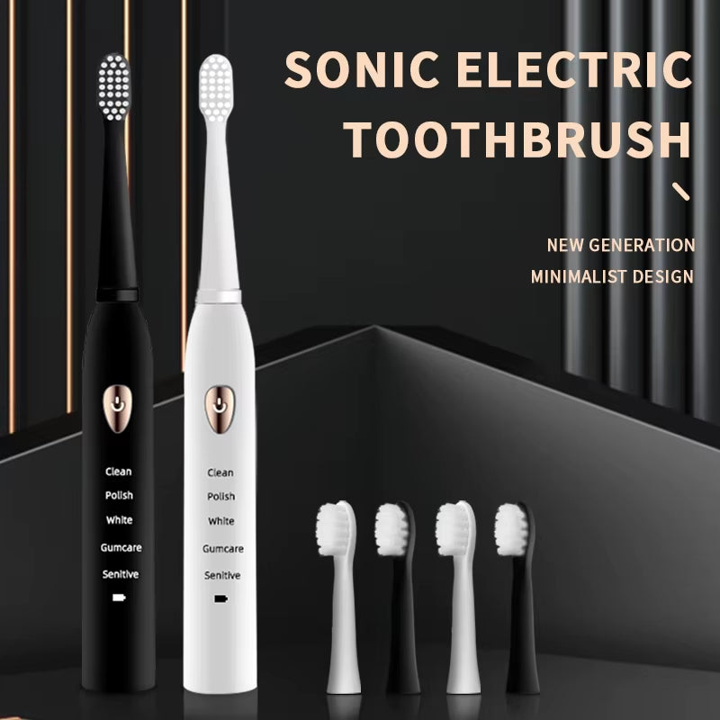 Jianpai Adult Black White Classic Acoustic Electric Toothbrush Adult 5-Gear Mode USB Charging IPX7 Waterproof Acoustic Electric