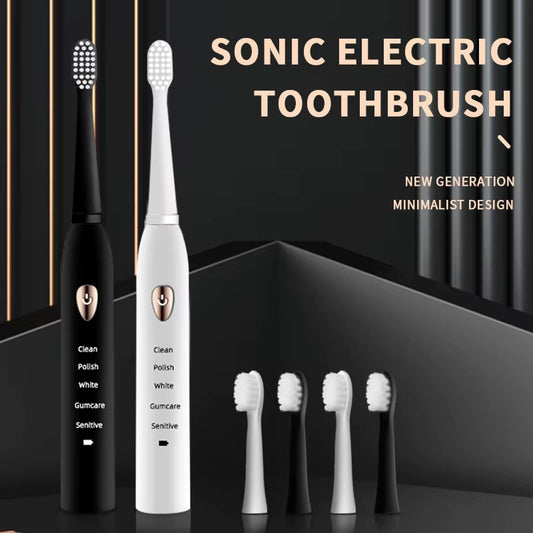 Jianpai Adult Black White Classic Acoustic Electric Toothbrush Adult 5-Gear Mode USB Charging IPX7 Waterproof Acoustic Electric