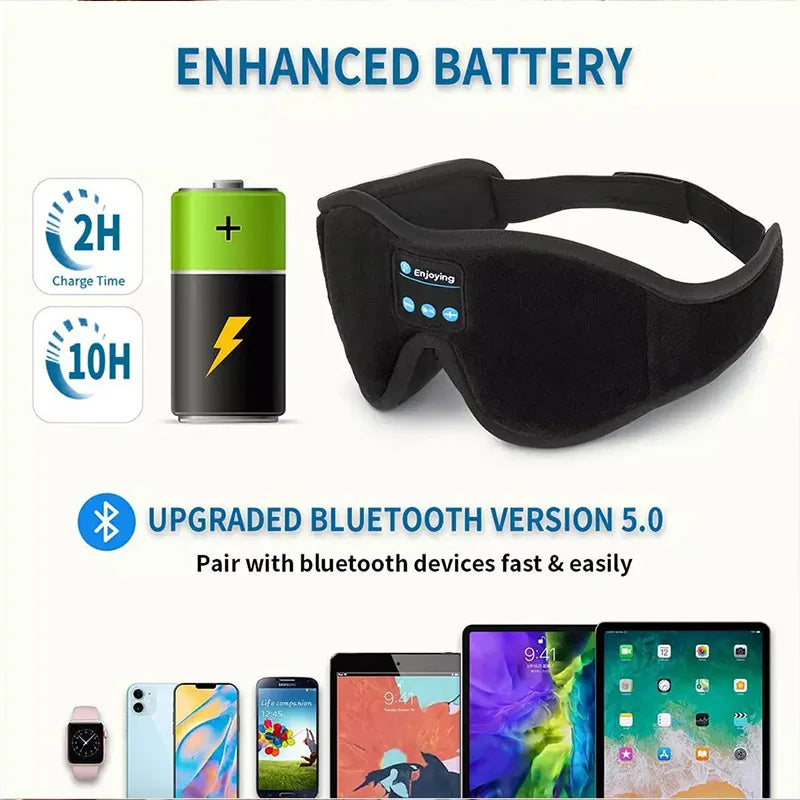 3D Bluetooth Sleeping Headphones Eye Mask Music Play Headband Headset Soft Elastic Comfortable Music Earphones Eye Mask Travel