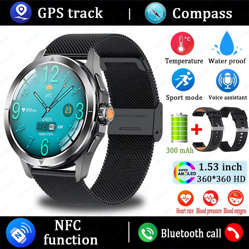 2025 New S4 Ultra Outdoor Sports Smart Watch Men AMOLED Screen NFC GPS Compass Heart Rate Waterproof Bluetooth Call Smartwatch