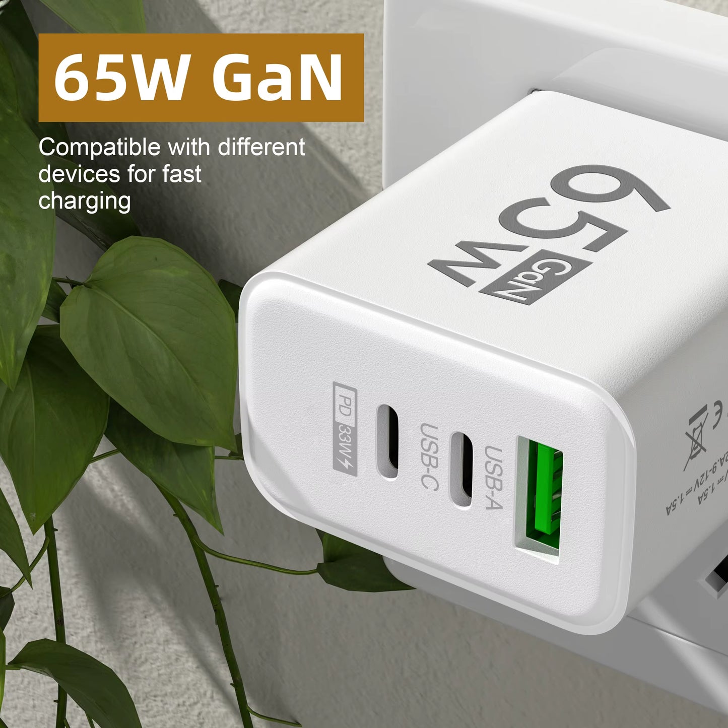 Gan PD Fast Charger with Type C and USB Ports 3 in 1 Quick Charging Adapter for Iphone 15 Samsung Huawei Xiaomi Mobile Devices