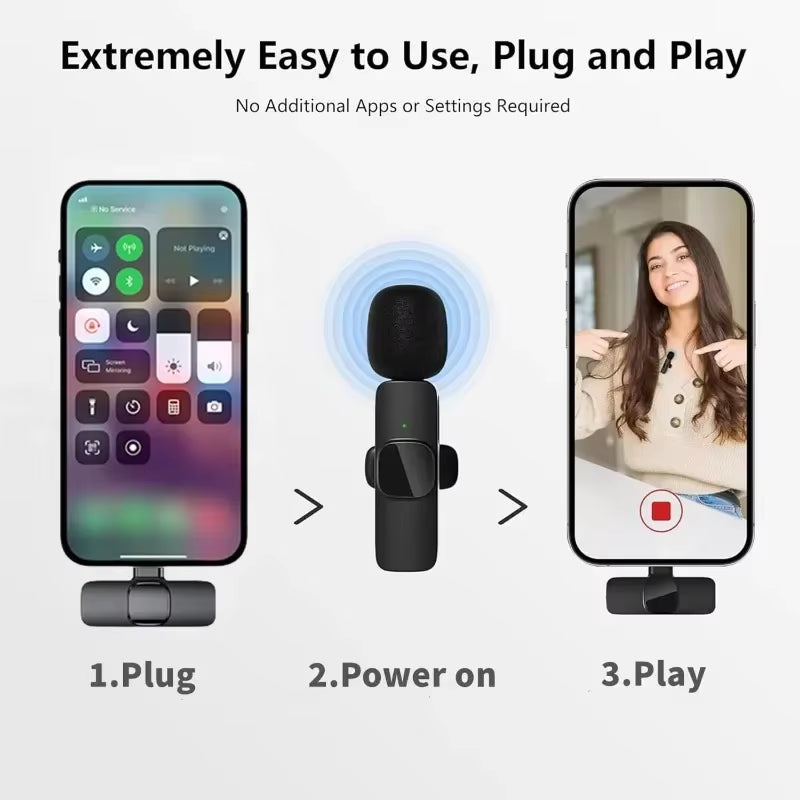 Mini Wireless Microphone for Mobile Phones Wireless Lavalier Microphone for Iphone Video Recording Live Streaming Youtube Tik