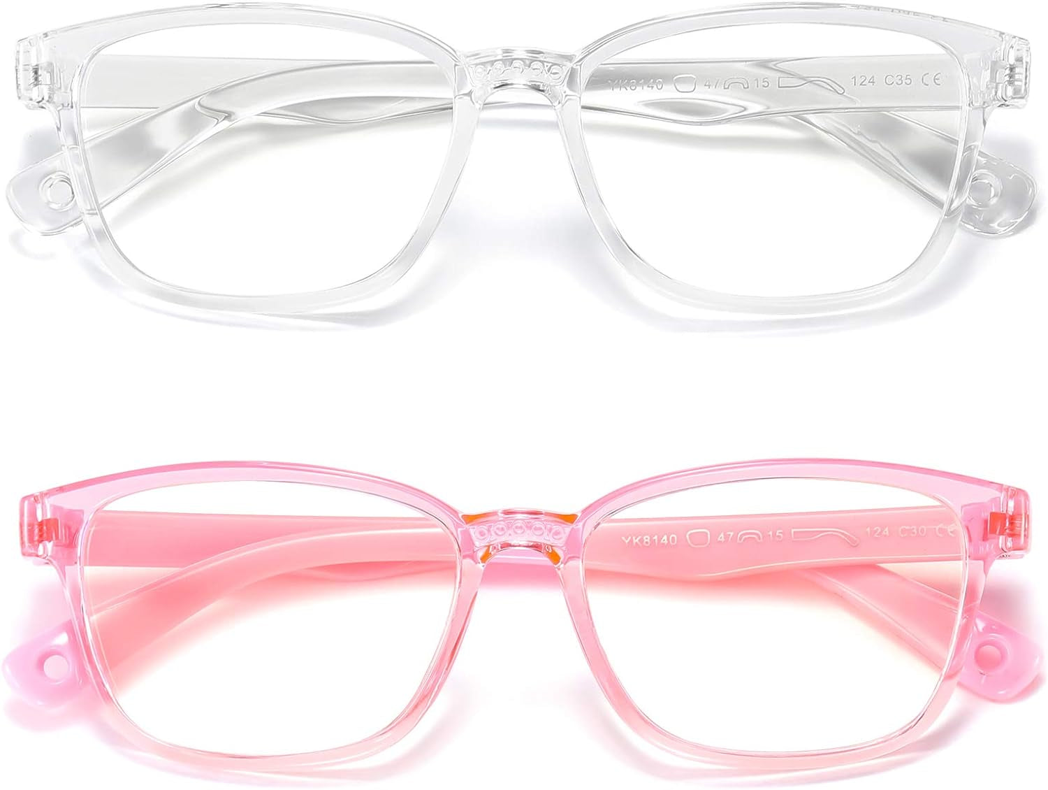 Kids Blue Light Blocking Glasses 2 Pack, anti Eyestrain & UV Protection, Computer Gaming TV Phone Glasses for Boys Girls Age 3-9 (Clear+Transparent Pink)