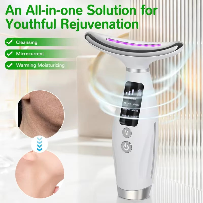 EMS Micro-Current Neck Face Beauty Device 7 Color Facial Massager for Enhanced Face Neck and Shoulder Care with Vibrating