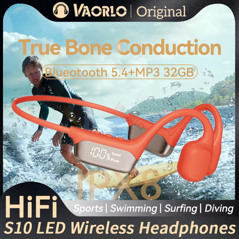 #IPX8 Waterproof Bone Conduction Wireless Headphone Bluetooth 5.4+32GB RAM MP3 Player HIFI Music Sport Swimming Headset with Mic