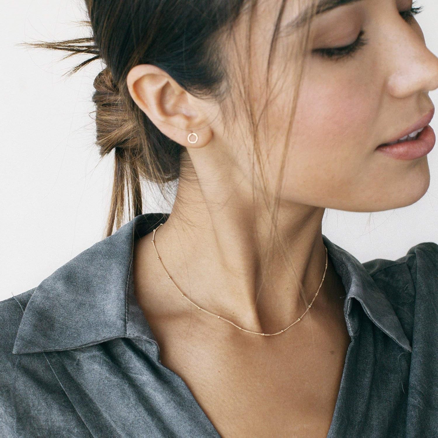 18K Gold Plated Paperclip Chain Choker Satellite Chain Freshwater Cultured Biwa Pearl Pendant Necklace Dainty Jewelry for Women