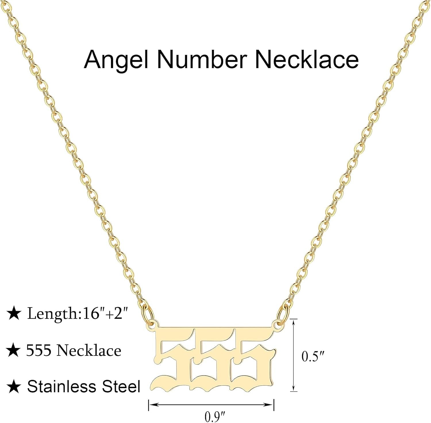 Angel Number Necklace for Women, 18K Gold Plated 000 111 222 333 444 555 666 777 888 999 Necklace Numerology Jewelry