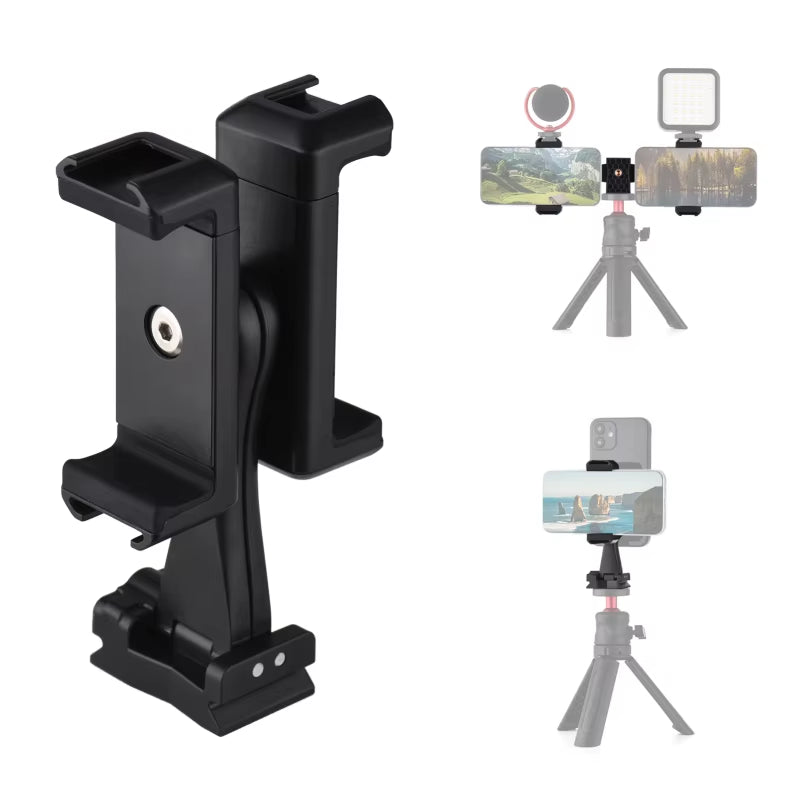 AD-04 Universal Phone Tripod Mount with Dual Phone Holders Vertical Horizontal Phone Clamp Smartphone Holder for Video