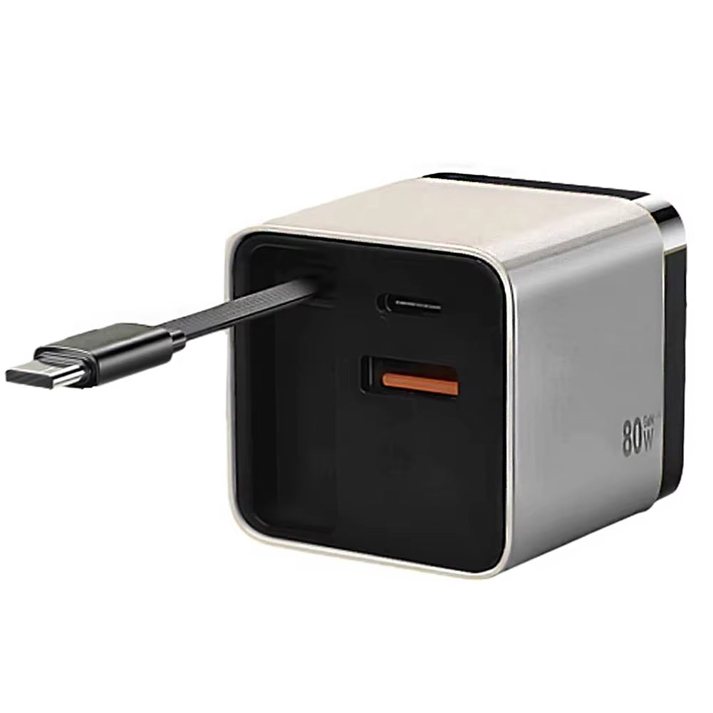 3 in 1 Gan Charger with Retractable Charge Cable PD USB Charger 22.5W Fast Charge for Huawei Iphone Samsung Redmi Travel Charger