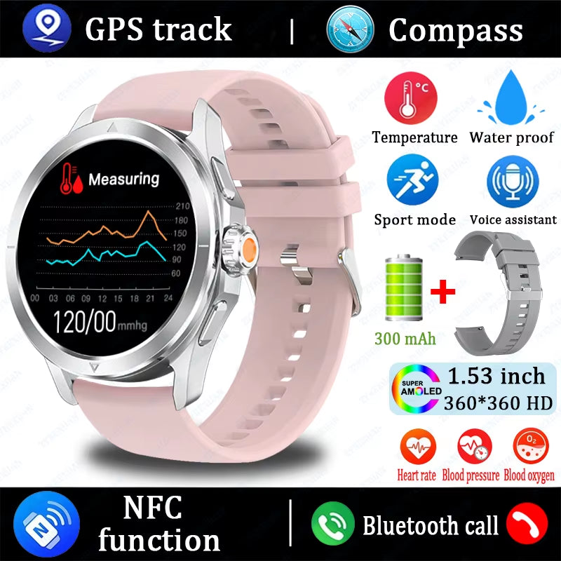 2025 New S4 Ultra Outdoor Sports Smart Watch Men AMOLED Screen NFC GPS Compass Heart Rate Waterproof Bluetooth Call Smartwatch