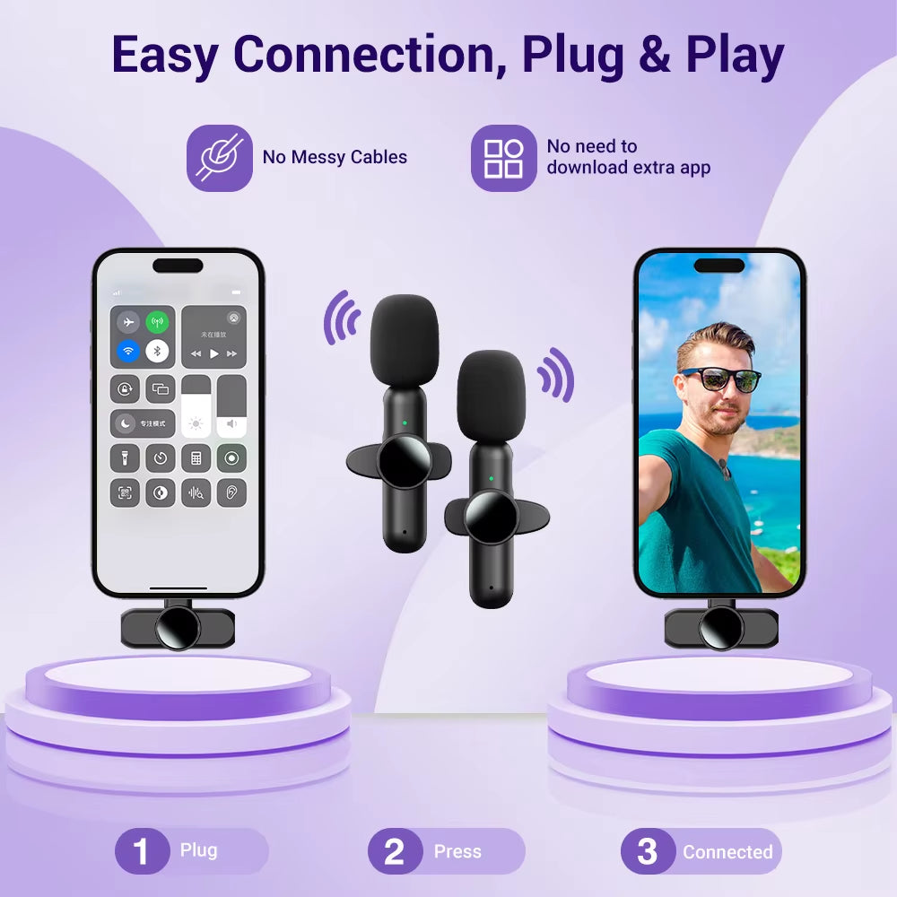 2.4G Wireless Stereo Lavalier Microphone Live Interview Outdoor Mini Noise Cancelling for Iphone Android Rotate Lapel Mic