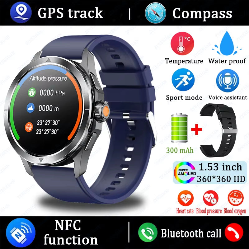 2025 New S4 Ultra Outdoor Sports Smart Watch Men AMOLED Screen NFC GPS Compass Heart Rate Waterproof Bluetooth Call Smartwatch