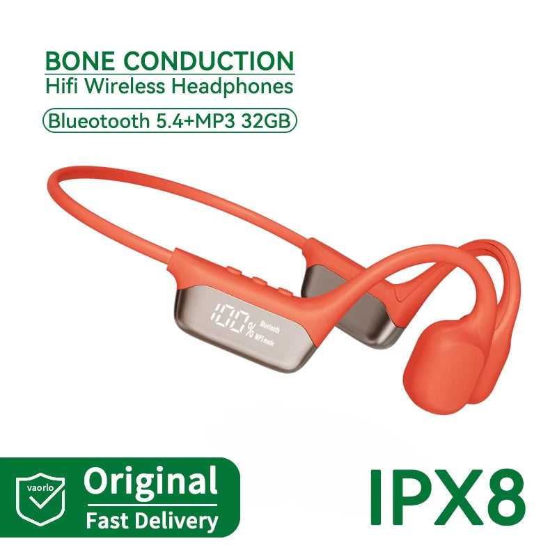 #IPX8 Waterproof Bone Conduction Wireless Headphone Bluetooth 5.4+32GB RAM MP3 Player HIFI Music Sport Swimming Headset with Mic