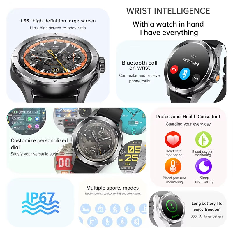 2025 New S4 Ultra Outdoor Sports Smart Watch Men AMOLED Screen NFC GPS Compass Heart Rate Waterproof Bluetooth Call Smartwatch