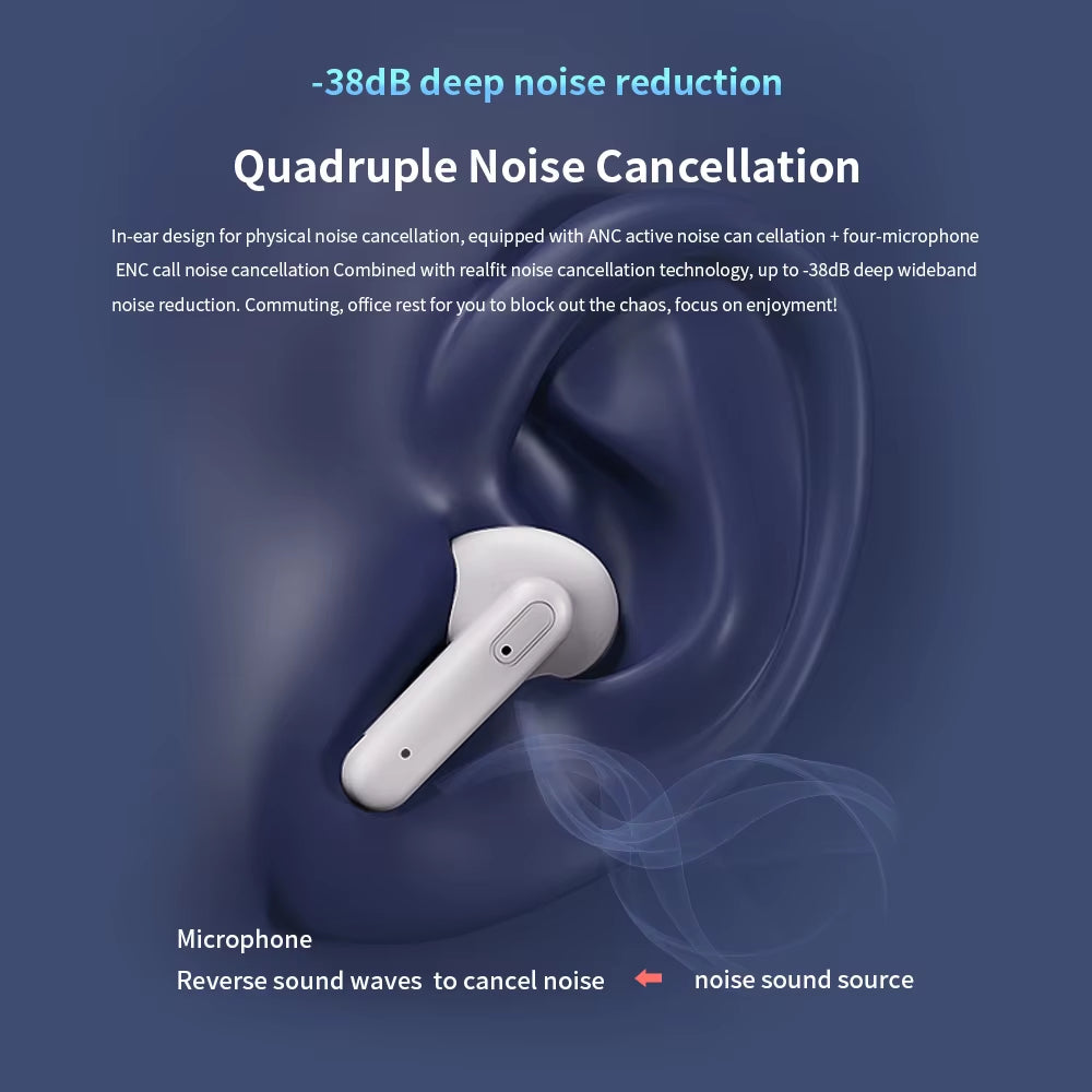 F3 ANC Active Noice Cancellation Bluetooth Earphones ENC Call HIFI Stereo Superb Bass Wireless Earbuds Sport Gaming